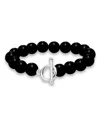 Macy's Silver Plated Multi Genuine Stone Stretch Bracelet In Onyx