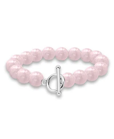 Macy's Silver Plated Multi Genuine Stone Stretch Bracelet In Rose Quartz