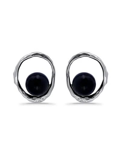 Macy's Silver Plated Multi Genuine Stone Stud Earrings In Onyx