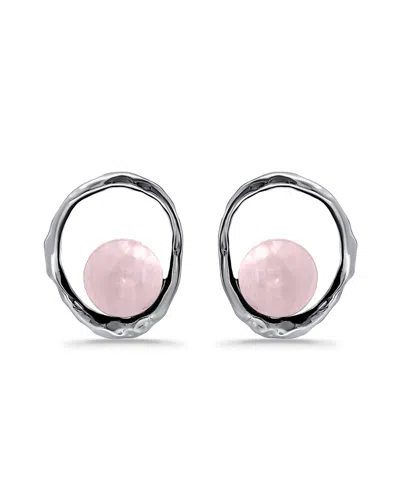 Macy's Silver Plated Multi Genuine Stone Stud Earrings In Rose Quartz