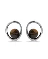 Macy's Silver Plated Multi Genuine Stone Stud Earrings In Tigers Eye