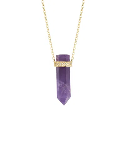 Macy's Silver Plated Or 14k Gold Plated Quartz Pointed Hexagon Pendant Necklace In Amethyst,gold