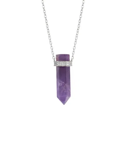 Macy's Silver Plated Or 14k Gold Plated Quartz Pointed Hexagon Pendant Necklace In Amethyst,silver