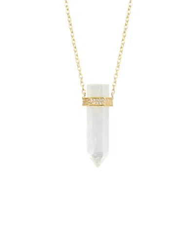 Macy's Silver Plated Or 14k Gold Plated Quartz Pointed Hexagon Pendant Necklace In Clear,gold