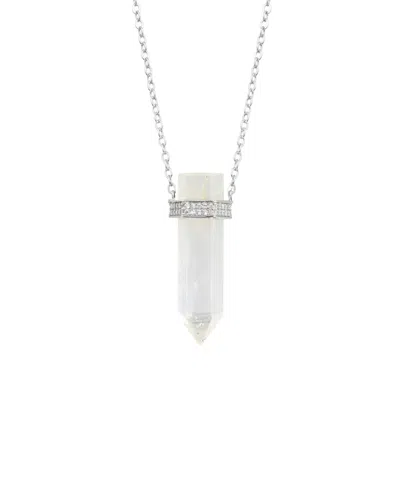 Macy's Silver Plated Or 14k Gold Plated Quartz Pointed Hexagon Pendant Necklace In Clear,silver