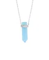 Macy's Silver Plated Or 14k Gold Plated Quartz Pointed Hexagon Pendant Necklace In Light Blue,silver