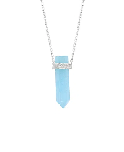 Macy's Silver Plated Or 14k Gold Plated Quartz Pointed Hexagon Pendant Necklace In Light Blue,silver