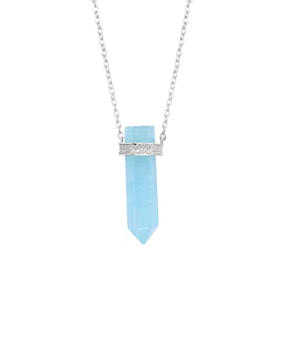 Macy's Silver Plated Or 14k Gold Plated Quartz Pointed Hexagon Pendant Necklace In Ligt Blue,gold