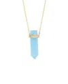 Macy's Silver Plated Or 14k Gold Plated Quartz Pointed Hexagon Pendant Necklace In Ligt Blue,gold