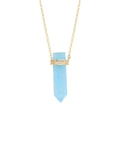 Macy's Silver Plated Or 14k Gold Plated Quartz Pointed Hexagon Pendant Necklace In Ligt Blue,gold