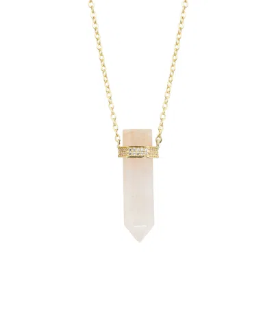 Macy's Silver Plated Or 14k Gold Plated Quartz Pointed Hexagon Pendant Necklace In Rose,gold