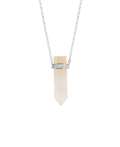 Macy's Silver Plated Or 14k Gold Plated Quartz Pointed Hexagon Pendant Necklace In Neutral
