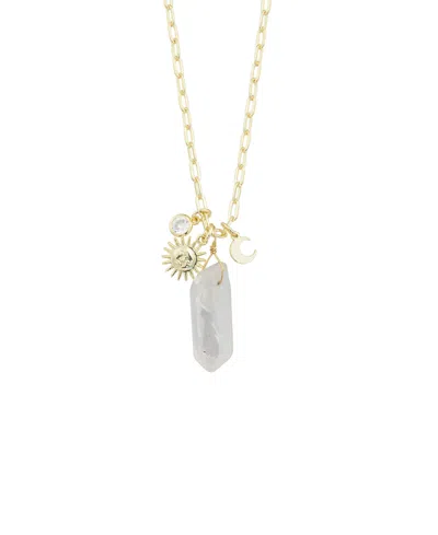 Macy's Silver Plated Or 14k Gold Plated Quartz Sun And Moon Pendant Necklace In Aurora Borealis