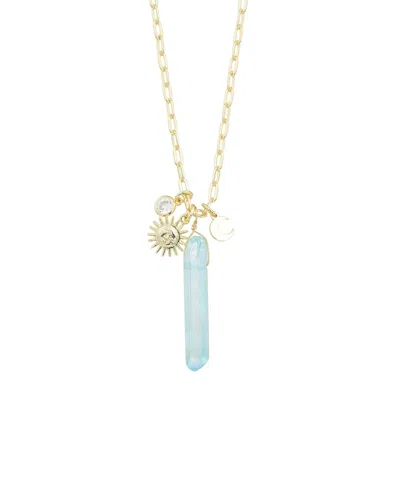Macy's Silver Plated Or 14k Gold Plated Quartz Sun And Moon Pendant Necklace In Light Aqua