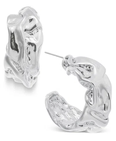 Macy's Silver-tone Textured Medium Hoop Earrings, 1.3"