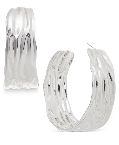 Macy's Silver-tone Textured Wide Large Hoop Earrings, 2.5"