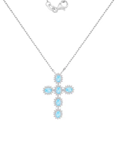 Macy's Silver-plated Blue Stone Cross Necklace In Multi