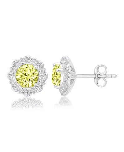Macy's Silver-plated Yellow Stone Halo Earrings