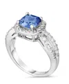Macy's Simulated Birthstone Cushion Cubic Zirconia Halo Solitaire Ring In Silver Plate In Blue