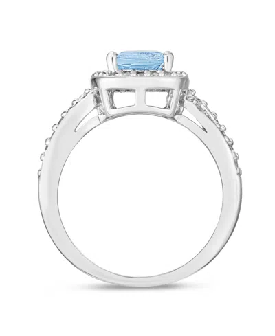 Macy's Simulated Birthstone Cushion Cubic Zirconia Halo Solitaire Ring In Silver Plate In March,simulated Aquamarine