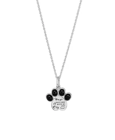 Macy's Simulated Black Chalcadony Paw Pring With Quote 18" Pendant Necklace In Onyx