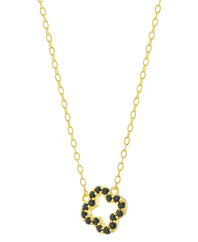 Macy's Simulated Black Spinel Openwork Clover Pendant Necklace (1/2 Ct. T.w.) In 18k Gold-plated Sterling S