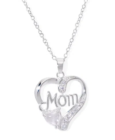 Macy's Simulated Blue Topaz Birthstone Mom Heart Pendant 18" Necklace In Silver Plate In April,simulated Diamond