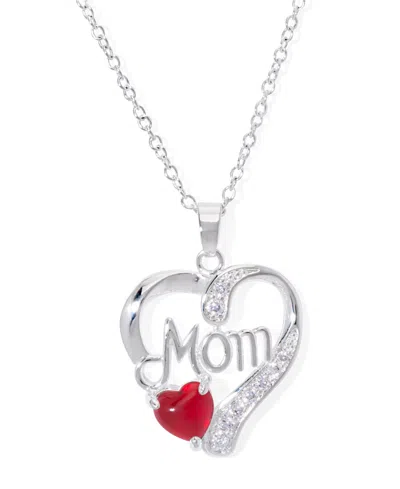 Macy's Simulated Blue Topaz Birthstone Mom Heart Pendant 18" Necklace In Silver Plate In July,simulated Ruby