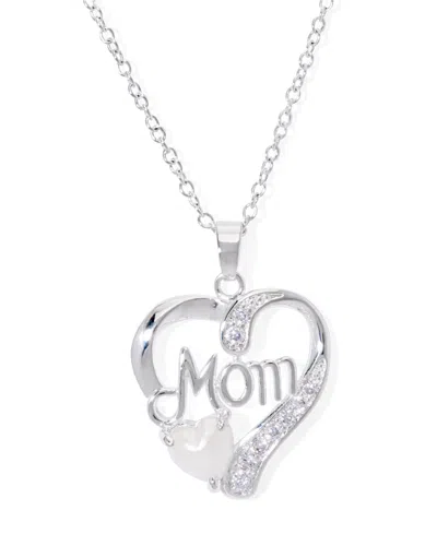 Macy's Simulated Blue Topaz Birthstone Mom Heart Pendant 18" Necklace In Silver Plate In June,simulated Pearl