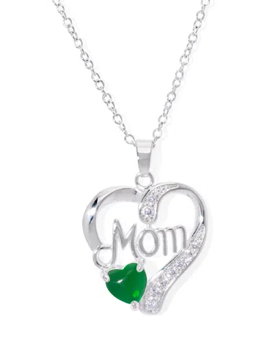 Macy's Simulated Blue Topaz Birthstone Mom Heart Pendant 18" Necklace In Silver Plate In May,simulated Emerald