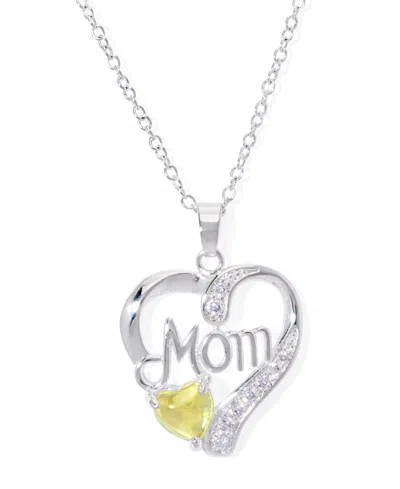 Macy's Simulated Blue Topaz Birthstone Mom Heart Pendant 18" Necklace In Silver Plate In November,simulated Citrine