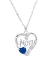 Macy's Simulated Blue Topaz Birthstone Mom Heart Pendant 18" Necklace In Silver Plate In September,simulated Sapphire