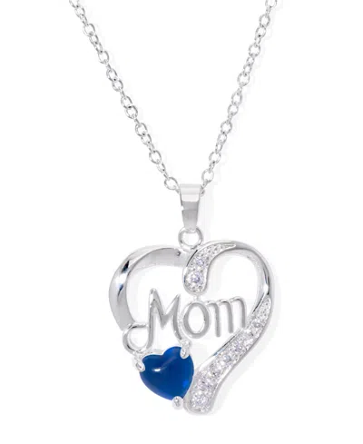 Macy's Simulated Blue Topaz Birthstone Mom Heart Pendant 18" Necklace In Silver Plate In September,simulated Sapphire