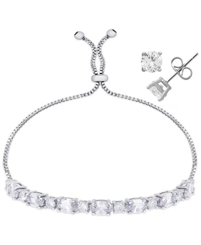 Macy's Simulated Citrine Cubic Zirconia Oval Round Adjustable Bracelet With Stud Earrings 2-piece Set In Silver,cubic Zirconia