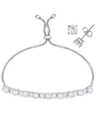 Macy's Simulated Citrine Cubic Zirconia Oval Round Adjustable Bracelet With Stud Earrings 2-piece Set In Silver,white