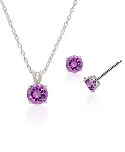 Macy's Simulated Citrine Solitaire Round Pendant Necklace With Matching Stud Earrings 2-piece Set In Silver,amethyst