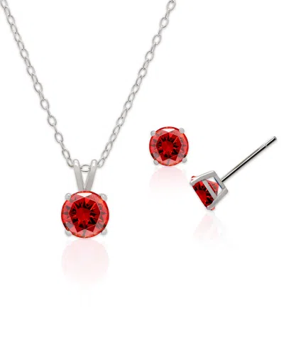 Macy's Simulated Citrine Solitaire Round Pendant Necklace With Matching Stud Earrings 2-piece Set In Silver,garnet