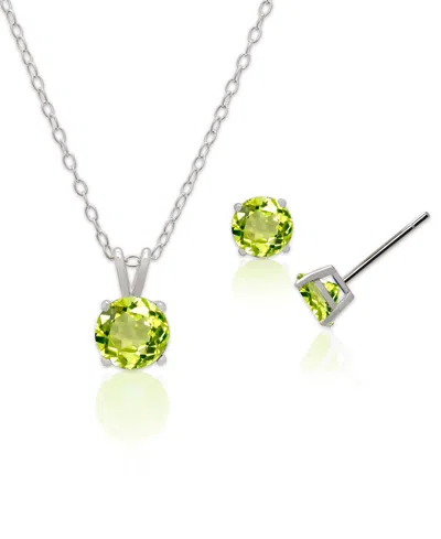 Macy's Simulated Citrine Solitaire Round Pendant Necklace With Matching Stud Earrings 2-piece Set In Silver,peridot