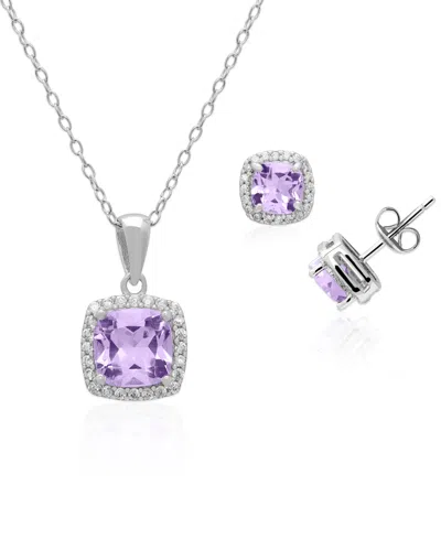 Macy's Simulated Cubic Zirconia Cushion Halo Pendant Necklace With Matching Stud Earrings 2-piece Set In Silver Amythest