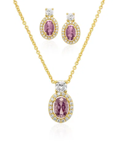 Macy's Simulated Cubic Zirconia Oval Pendant Necklace With Matching Earrings 2-piece Set In Gold,amethyst