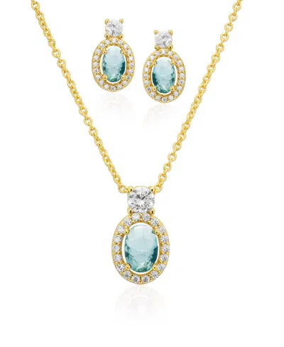 Macy's Simulated Cubic Zirconia Oval Pendant Necklace With Matching Earrings 2-piece Set In Gold,blue Topaz