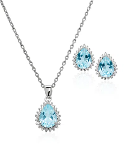 Macy's Simulated Cubic Zirconia Teardrop Pendant Necklace With Matching Stud Earrings 2-piece Set In Silver,blue Topaz