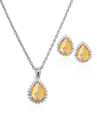 Macy's Simulated Cubic Zirconia Teardrop Pendant Necklace With Matching Stud Earrings 2-piece Set In Silver,citrine