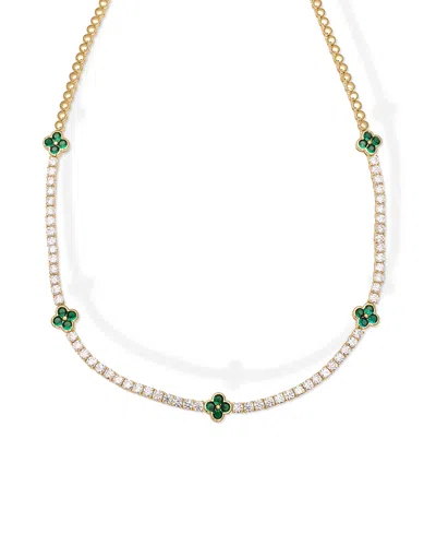 Macy's Simulated Emerald And Cubic Zirconia Clover And 18'' Necklace In Gold