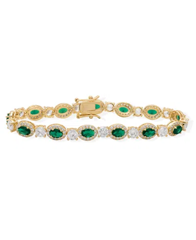 Macy's Simulated Emerald And Cubic Zirconia Oval Halo Laydown Bracelet In Gold