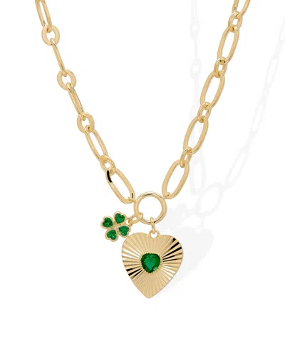 Macy's Simulated Emerald Heart And Clover 18'' Necklace In Gold