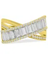 Macy's Simulated Emerald Nano & Cubic Zirconia Crossover Statement Ring In 14k Gold-plated Sterling Silver In White