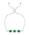 Macy's Simulated Emerald/cubic Zirconia Cushion Adjustable Bolo Bracelet In Silver Plate In Silver