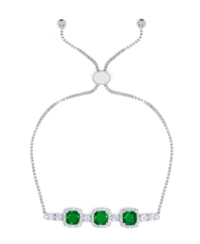 Macy's Simulated Emerald/cubic Zirconia Cushion Adjustable Bolo Bracelet In Silver Plate