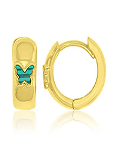 Macy's Simulated Malachite Butterfly Huggie Earrings In 14k Yellow Gold Over Sterling Silver